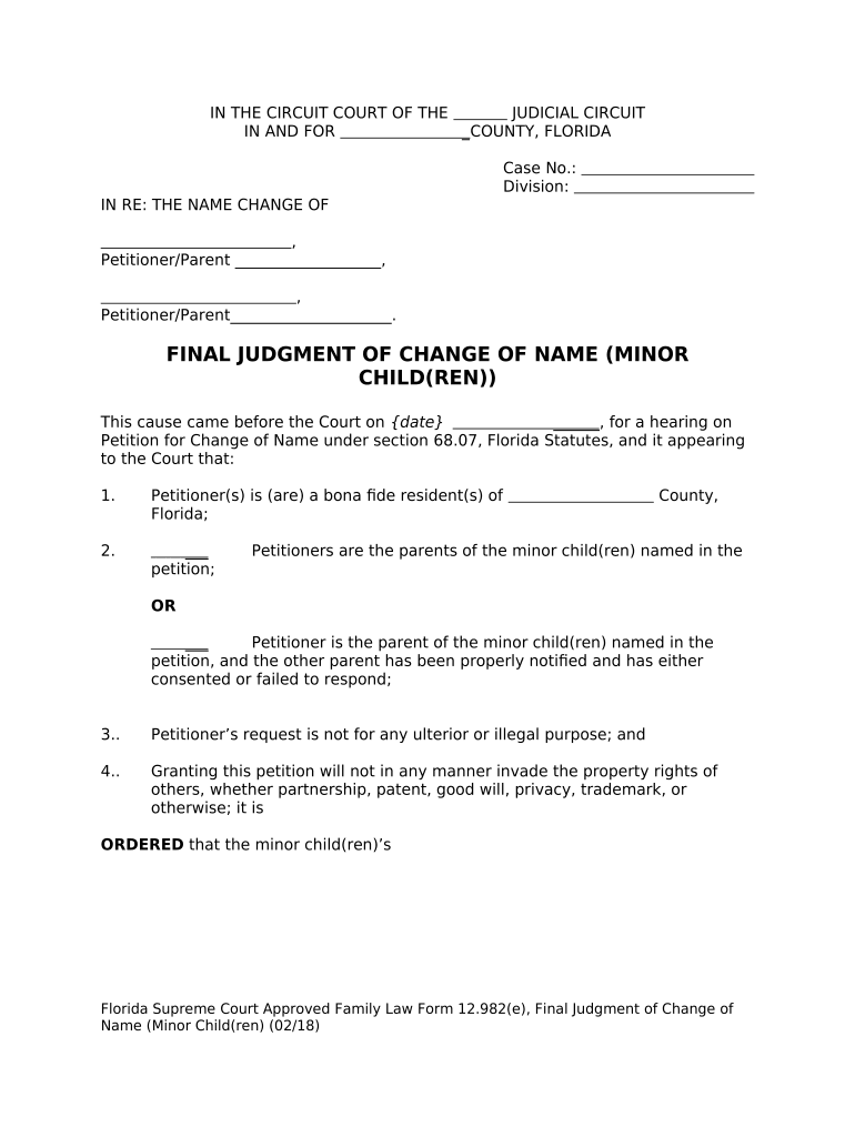 Final Judgment Change Name  Form