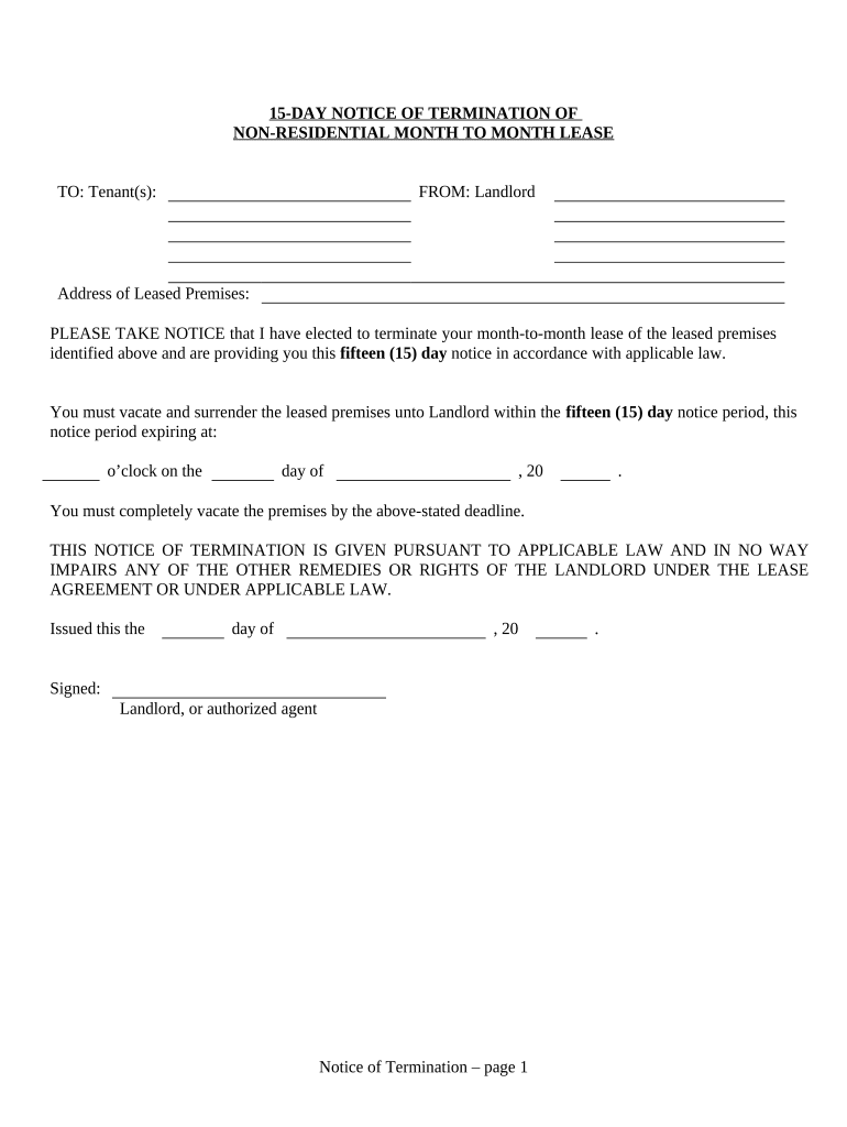 15 Days Notice  Form