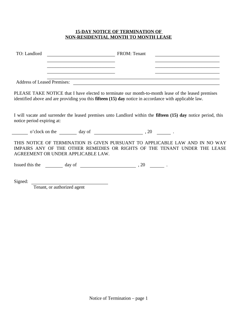 Month to Month Tenant  Form