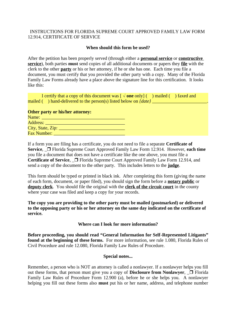 Florida Certificate Service  Form