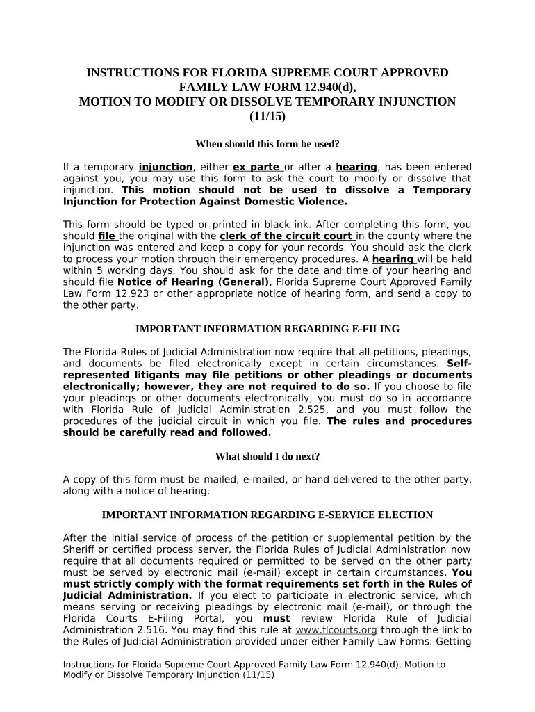 Florida Injunction  Form
