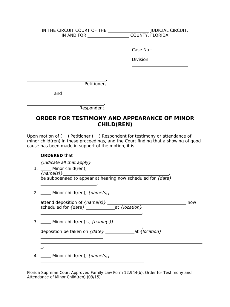 Florida Order Granting  Form