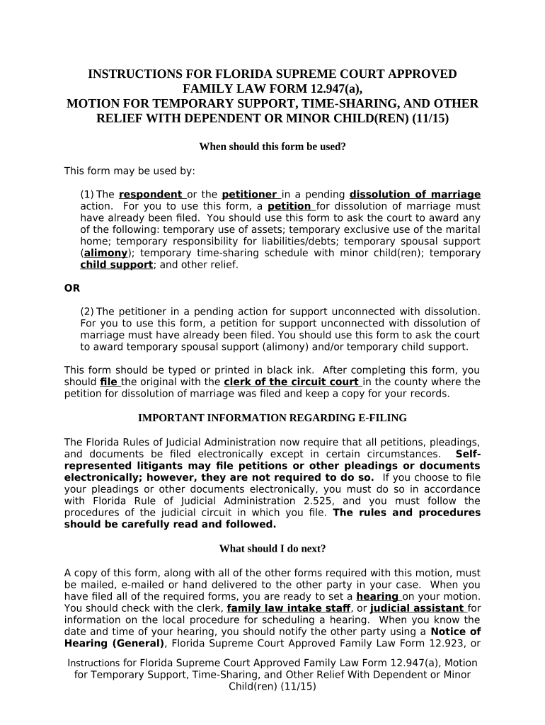 Motion Temporary Support  Form