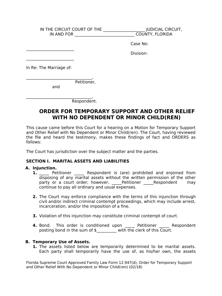 Temporary Support Order  Form
