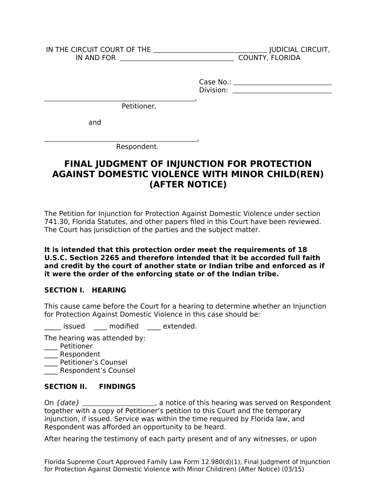 Final Judgment Injunction  Form