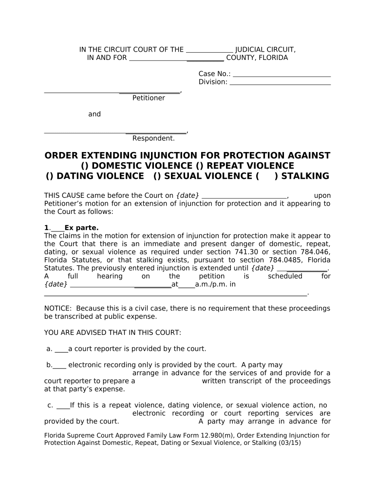 Florida Order Protection  Form