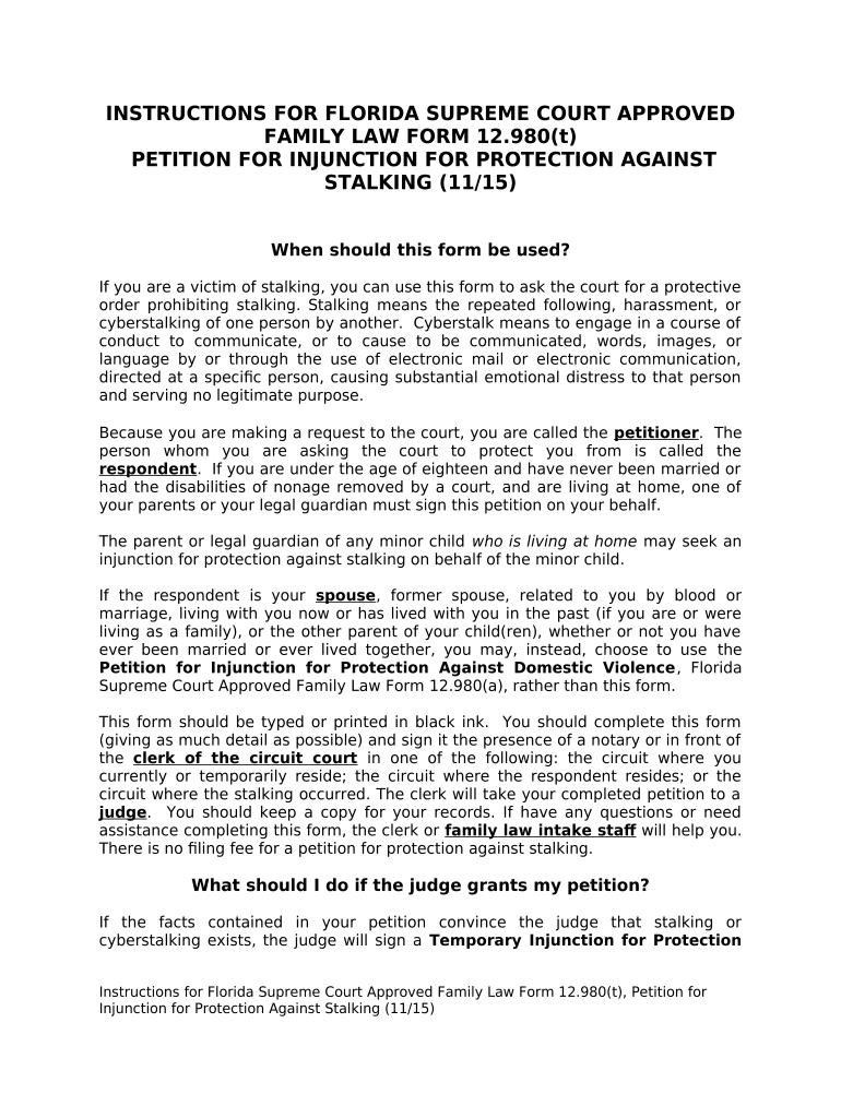 Petition Order Injunction  Form