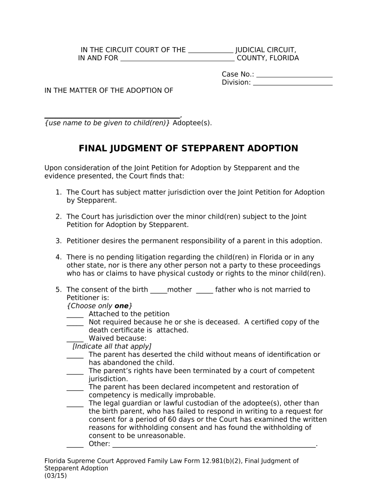 Judgment Adoption  Form