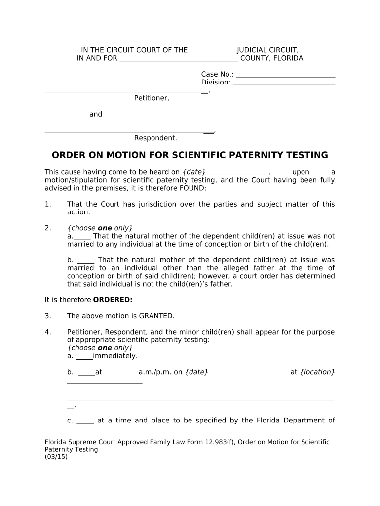 Florida Order Motion  Form