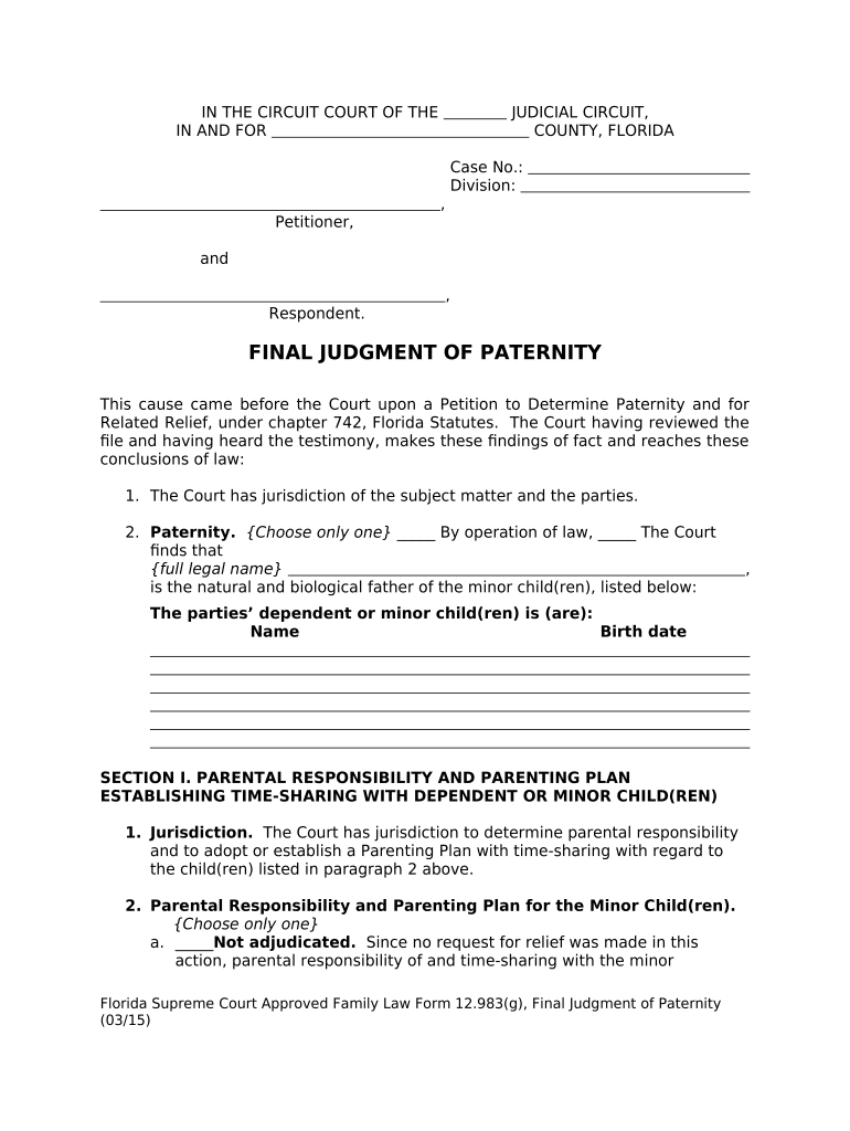 Paternity G Court  Form