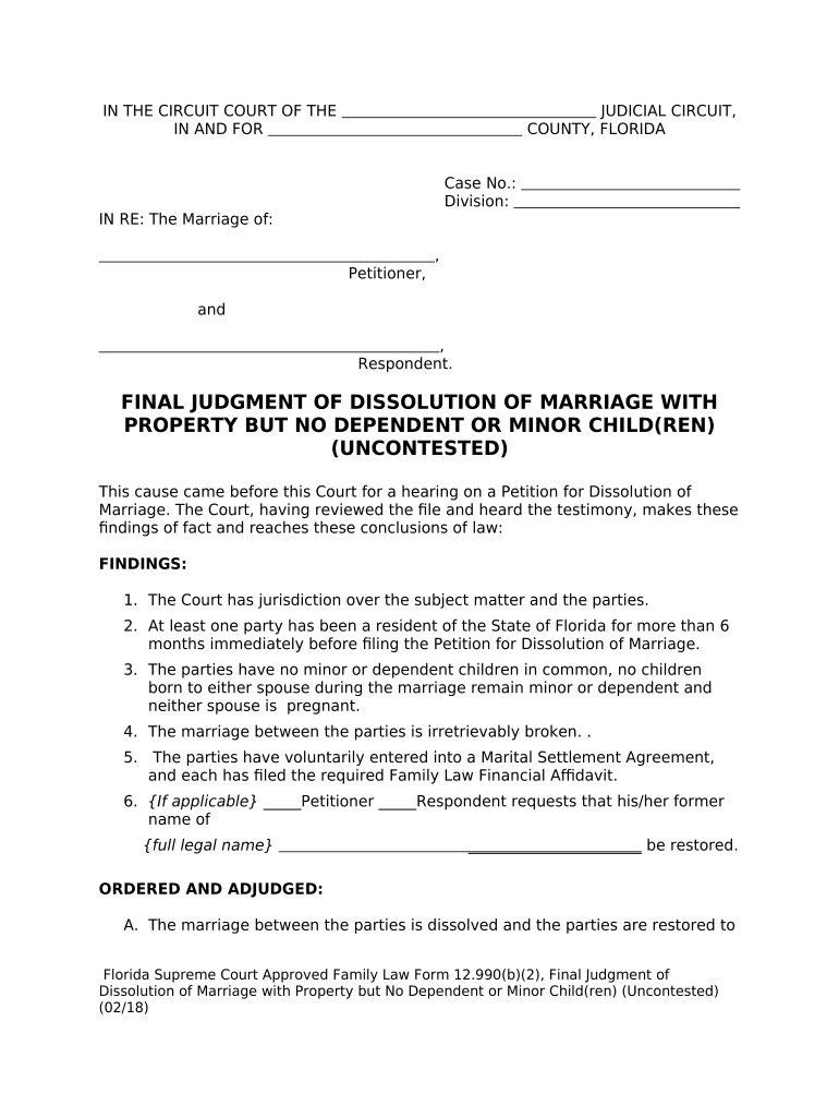 Judgment Dissolution Marriage  Form