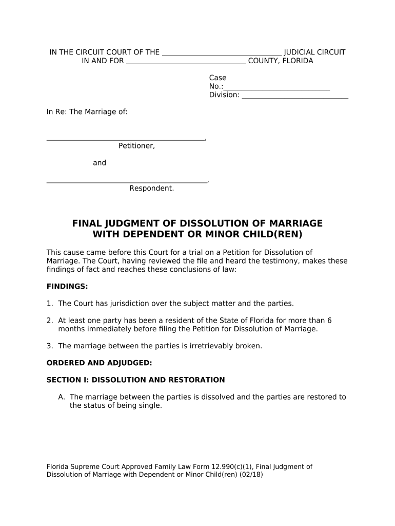 Final Judgment Dissolution  Form
