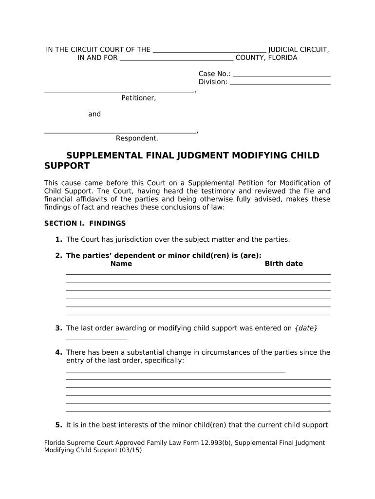 Florida Modifying Support  Form