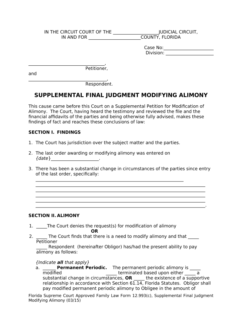 Florida Alimony  Form