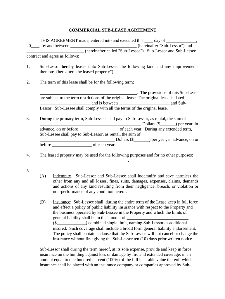 Commercial Sublease Florida  Form