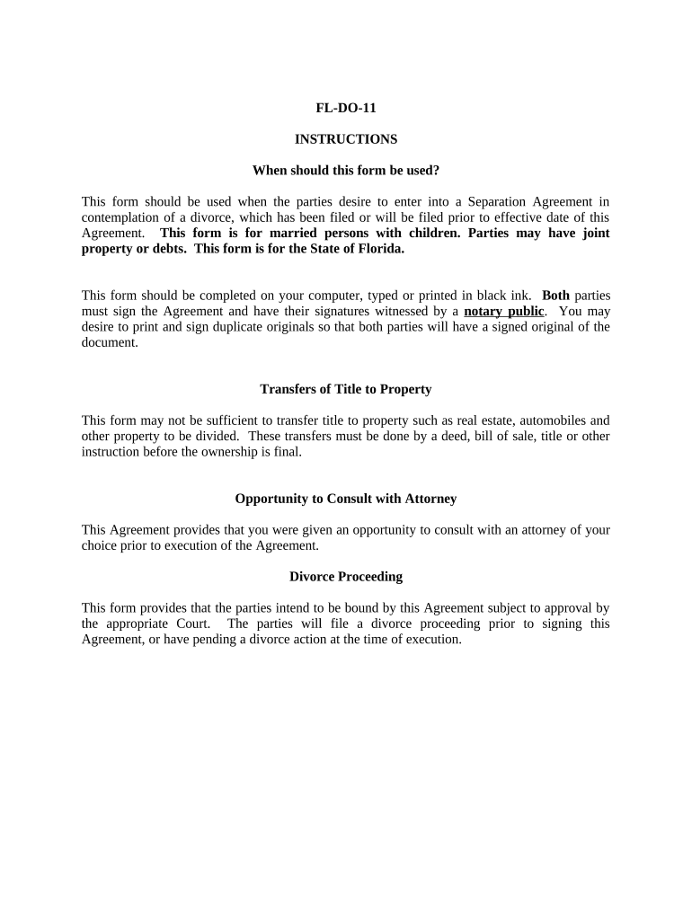 Marital Legal Separation and Property Settlement Agreement Minor Children Parties May Have Joint Property or Debts Where Divorce  Form