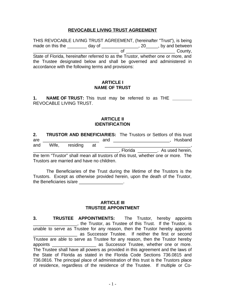 Fill and Sign the Living Trust Florida Form