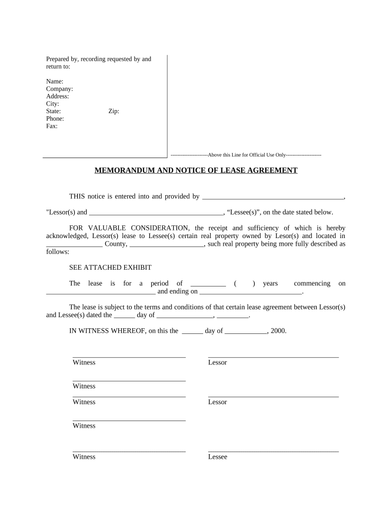 Notice of Lease for Recording Florida  Form