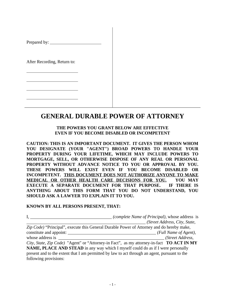 General Durable Power of Attorney for Property and Finances or Financial Effective Immediately Florida  Form