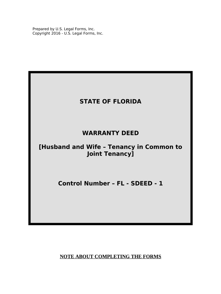 Warranty Deed for Husband and Wife Converting Property from Tenants in Common to Joint Tenancy Florida  Form
