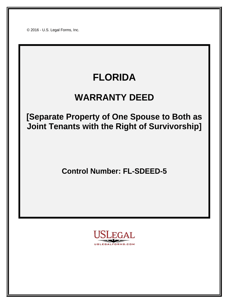 Warranty Deed to Separate Property of One Spouse to Both as Joint Tenants Florida  Form