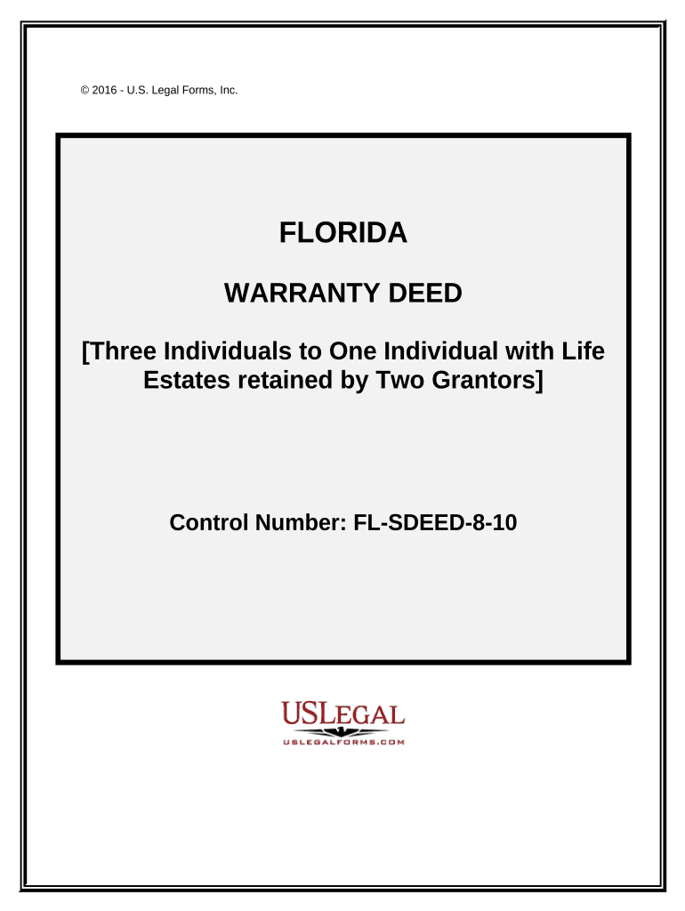 Warranty Deed for Three Individuals to One Individual with Retained Life Estates in Two Grantors Florida  Form