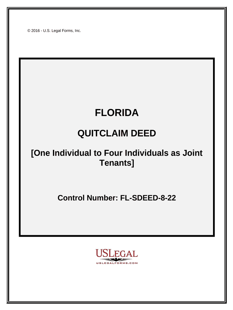 Quitclaim Deed from One Individual to Four Individuals as Joint Tenants Florida  Form