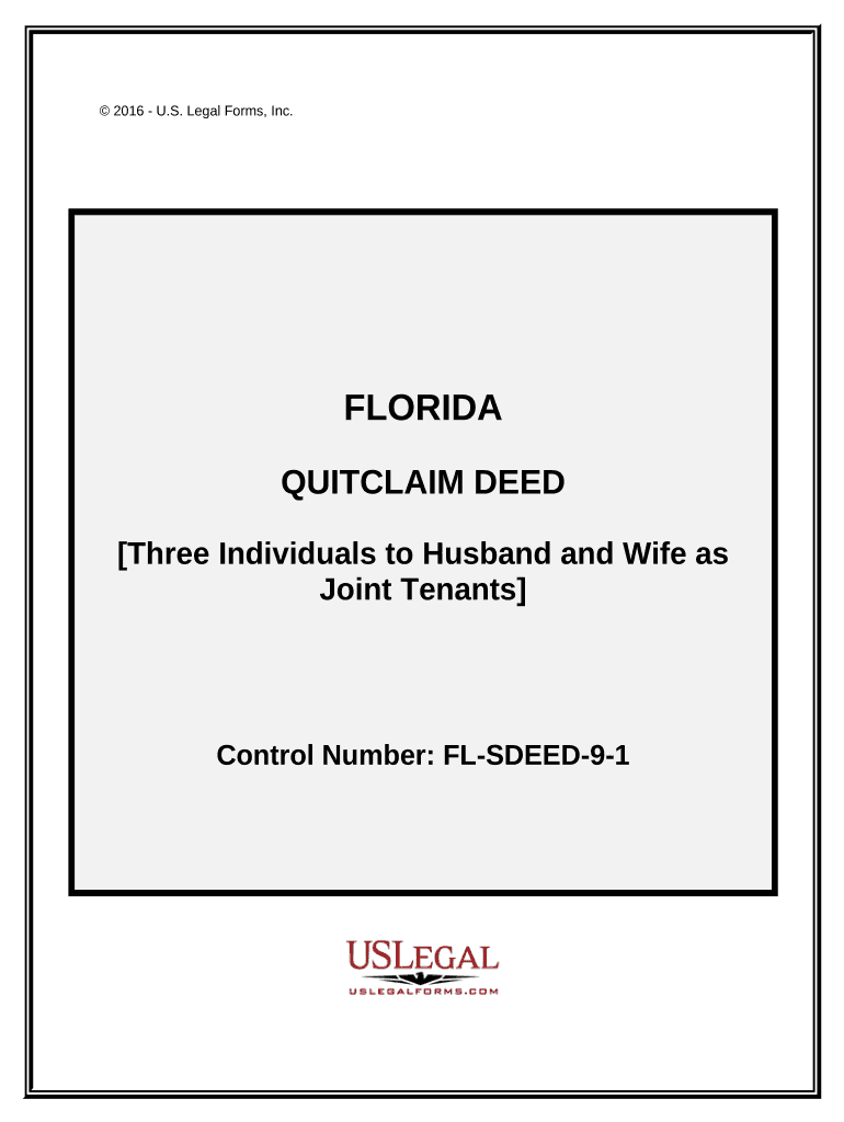 Quitclaim Deed Three Individuals to Husband and Wife as Joint Tenants Florida  Form