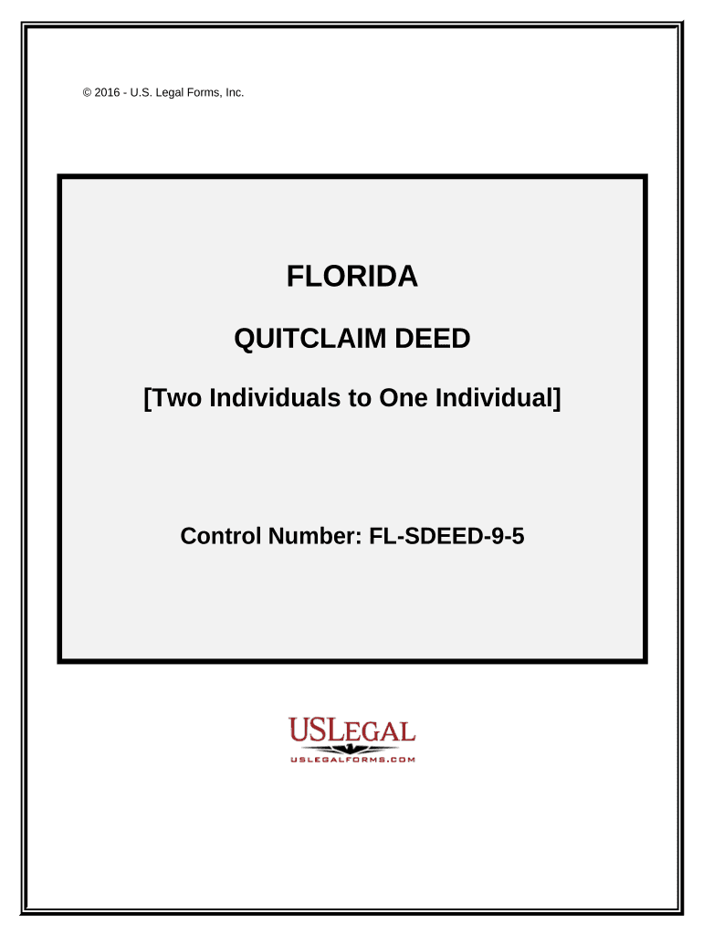 Quitclaim Deed Two Individuals to One Individual Florida  Form