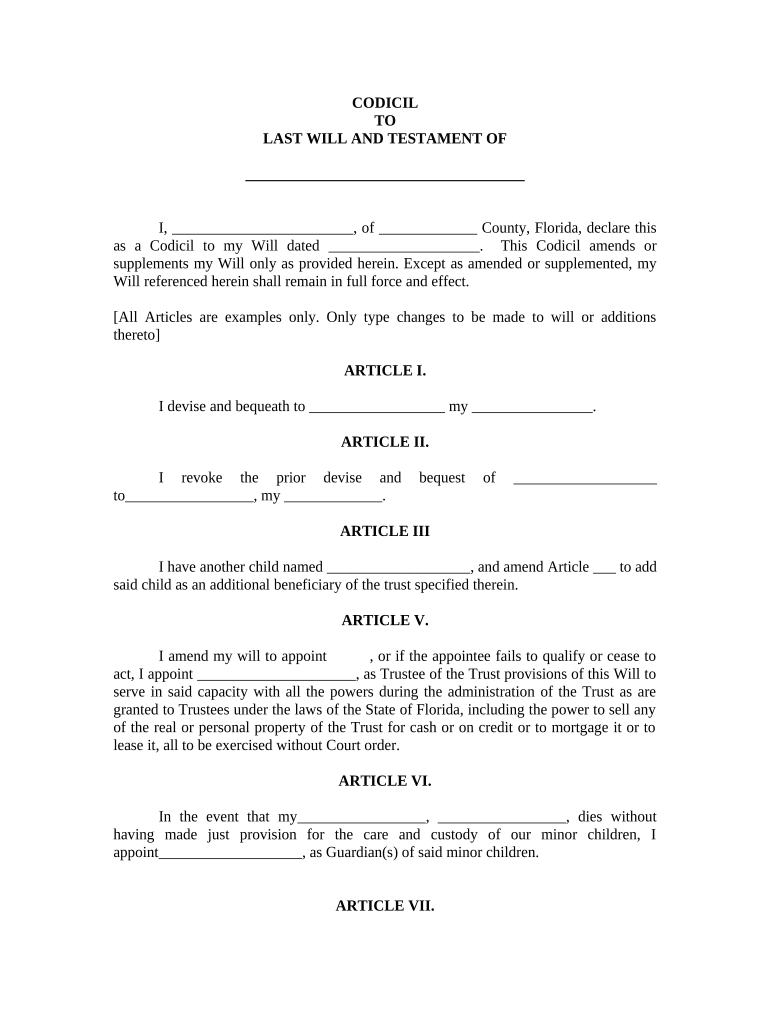 Will Amending  Form
