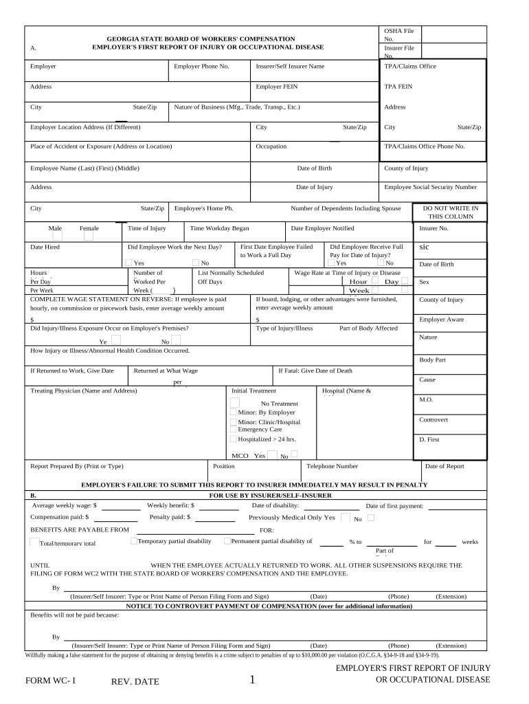 Injury Workers Compensation  Form