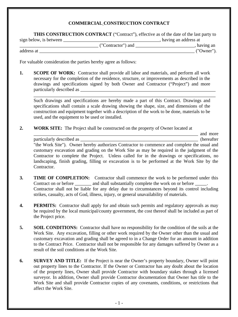 Commercial Contract for Contractor Georgia  Form