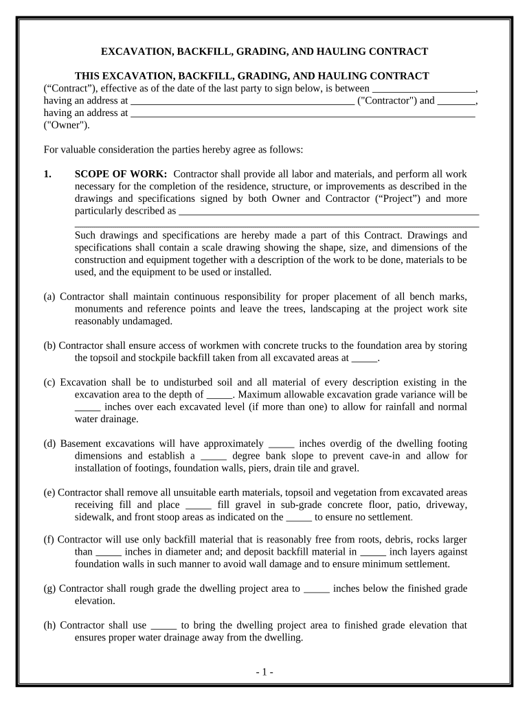 Excavator Contract for Contractor Georgia  Form