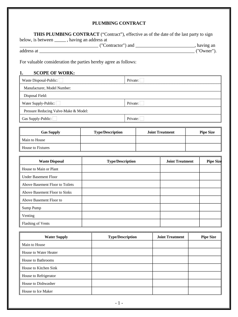 Plumbing Contract for Contractor Georgia  Form
