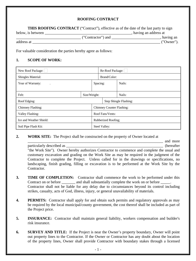 Roofing Contract for Contractor Georgia  Form