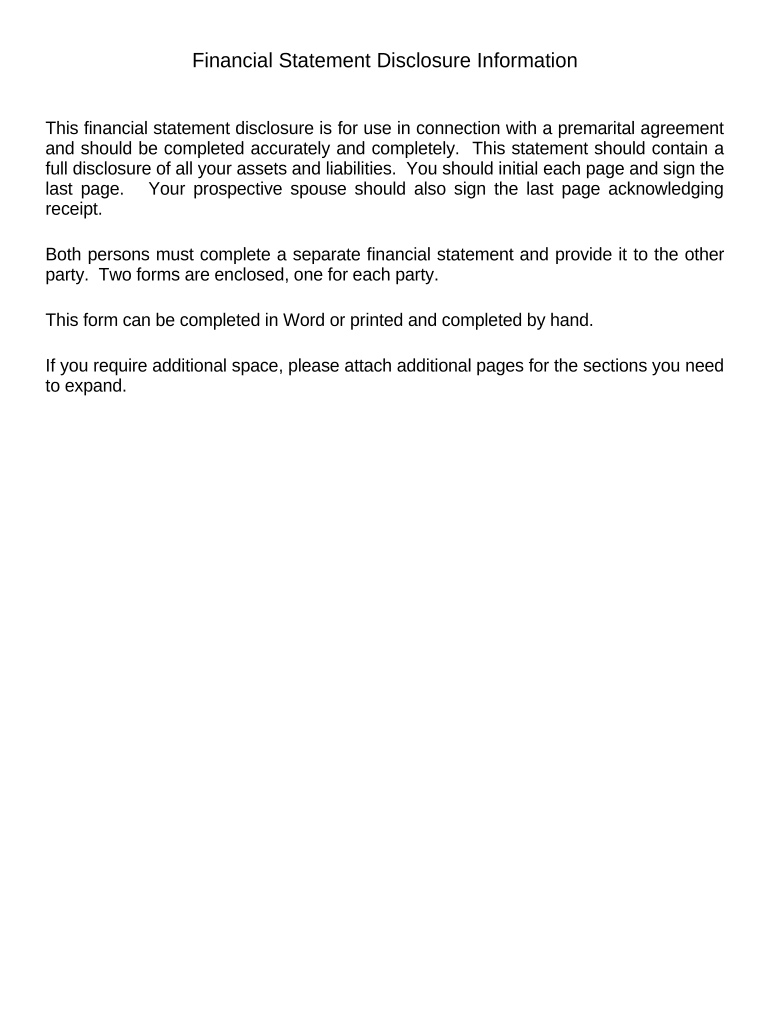 Financial Statements Only in Connection with Prenuptial Premarital Agreement Georgia  Form