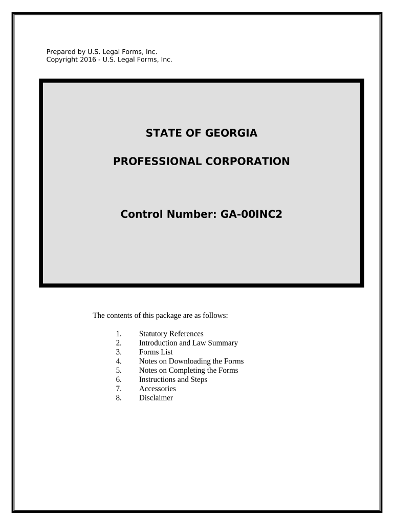 Fill and Sign the Georgia Professional Corporation Form
