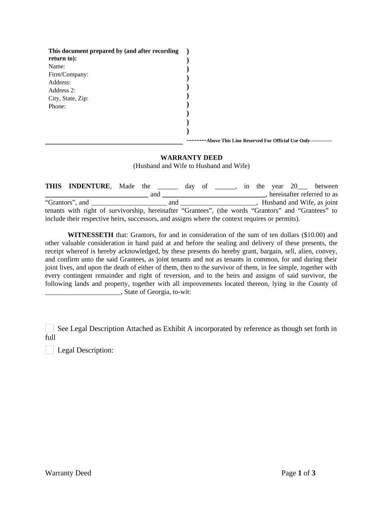 Warranty Deed from Husband and Wife to Husband and Wife Georgia  Form