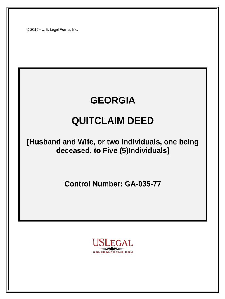 Quitclaim Deed from Two Grantors, One Being Deceased, to Five Individuals Georgia  Form