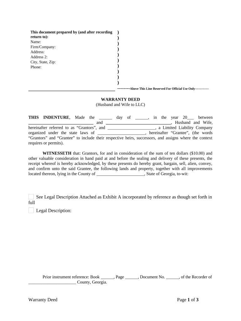 Warranty Deed from Husband and Wife to LLC Georgia  Form