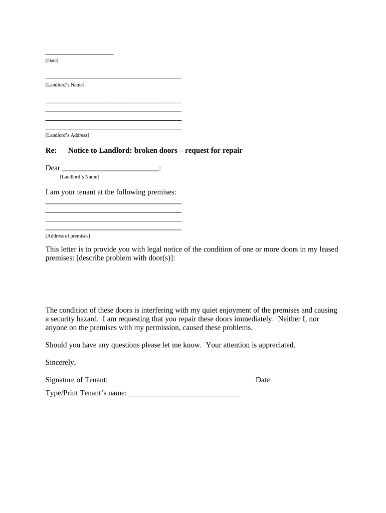 Letter Tenant Landlord Agreement  Form