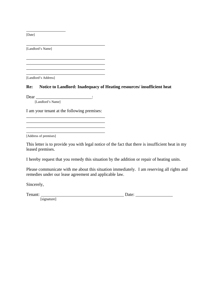 Letter from Tenant to Landlord About Inadequacy of Heating Resources Insufficient Heat Georgia  Form