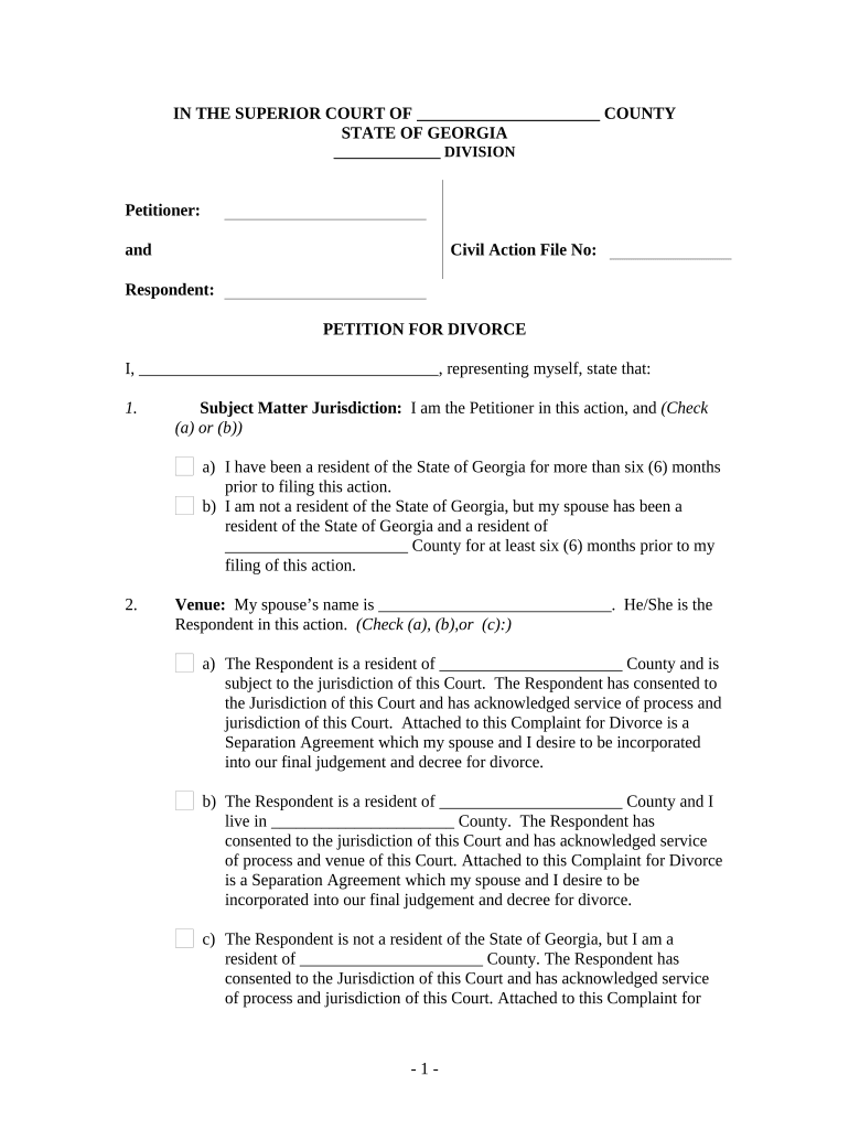 Georgia Petition Divorce  Form