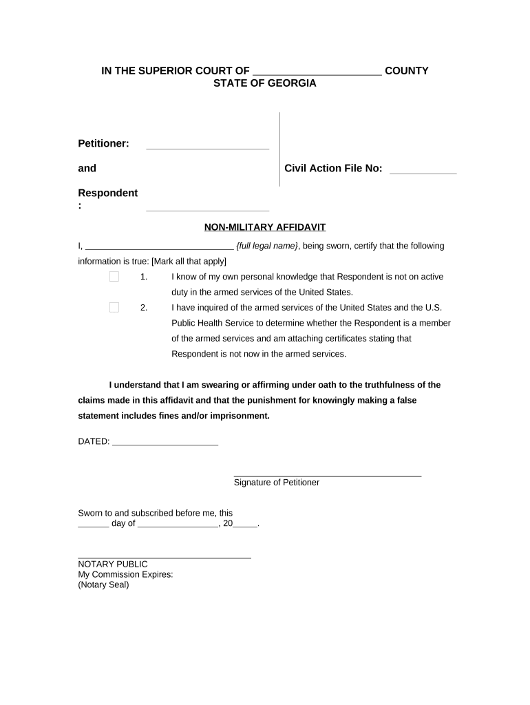 Non Military Affidavit  Form