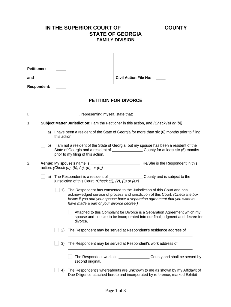 Ga Divorce Court  Form