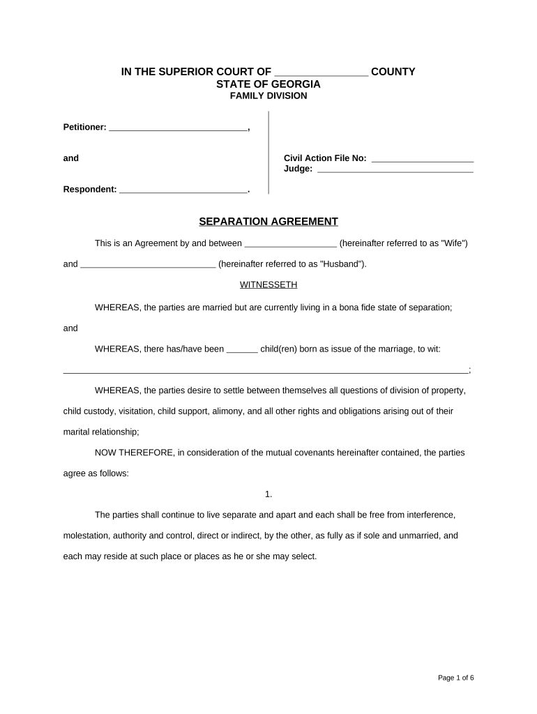 Georgia Separation Agreement  Form
