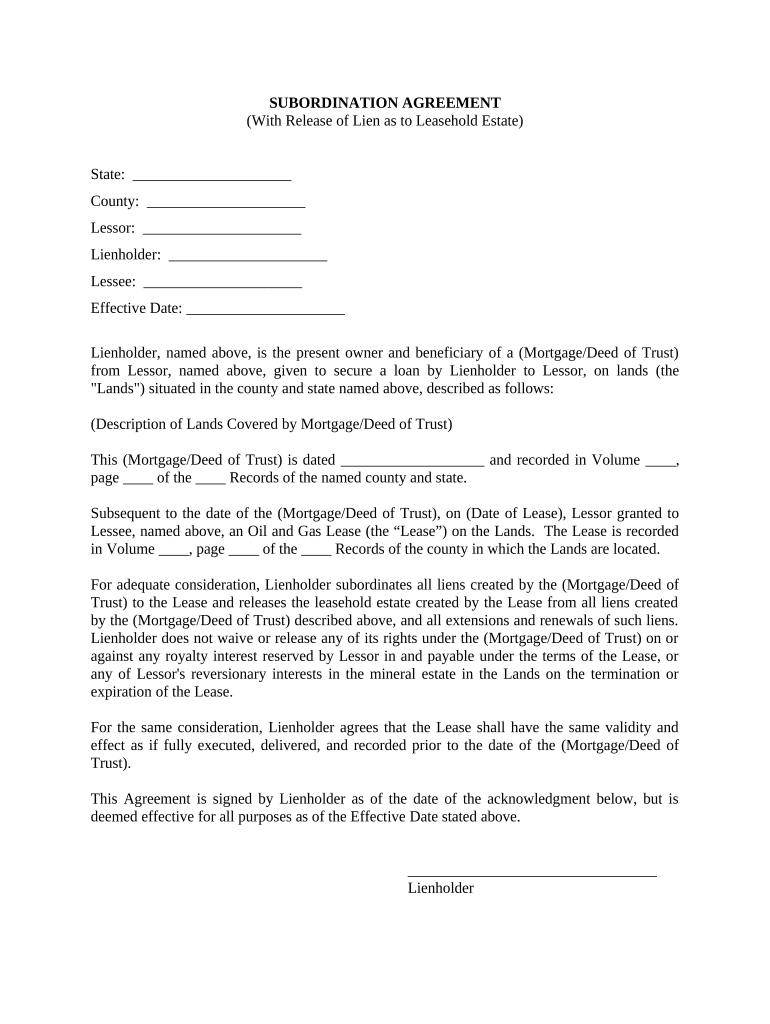 Lease Subordination Agreement Georgia  Form