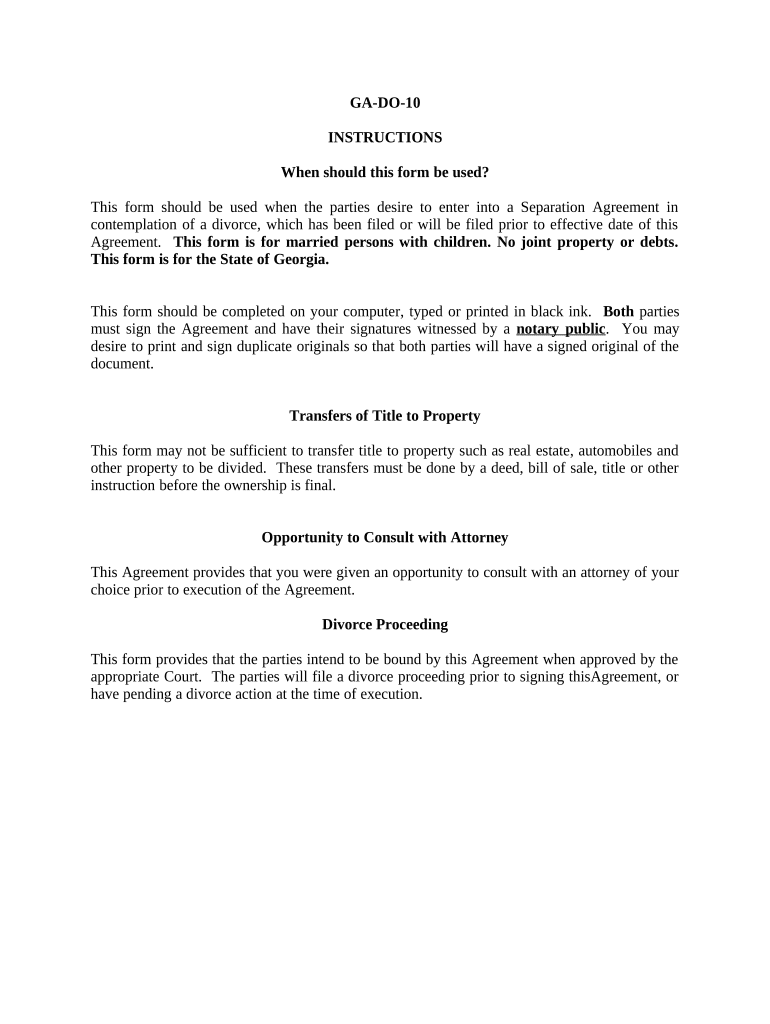 Marital Legal Separation and Property Settlement Agreement Minor Children No Joint Property or Debts Where Divorce Action Filed   Form