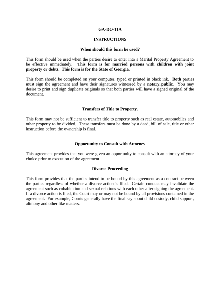 Marital Legal Separation and Property Settlement Agreement Minor Children Parties May Have Joint Property or Debts Effective Imm  Form