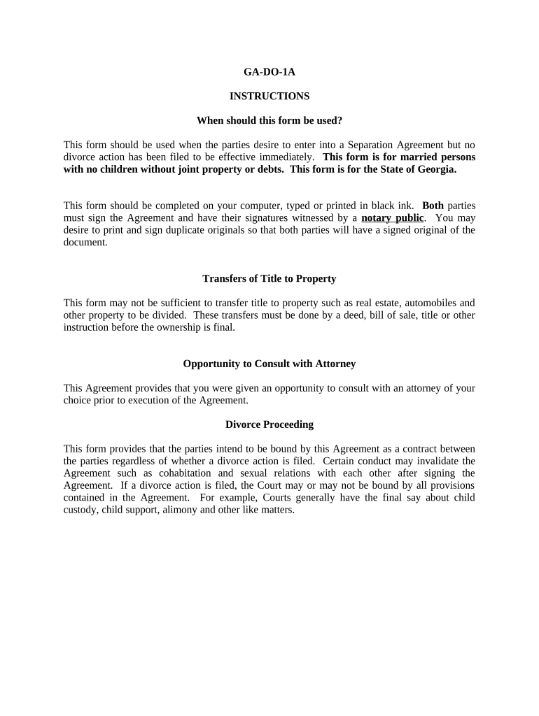 Marital Legal Separation and Property Settlement Agreement for Persons with No Children, No Joint Property, or Debts Effective I  Form